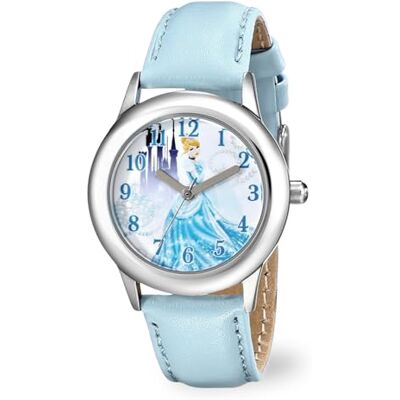 Disney Kids' Cinderella Montre en Acier Inoxydable avec Bracelet en Cuir Bleu - Publicité Disney Kids' Cinderella Montre en Acier Inoxydable avec Bracelet en Cuir Bleu - Publicité