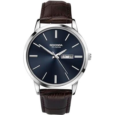 Sekonda Jackson Classic Men's 40mm Quartz Watch with Analogue Day/Date Display, and Lether Strap - Publicité Sekonda Jackson Classic Men's 40mm Quartz Watch with Analogue Day/Date Display, and Lether Strap - Publicité