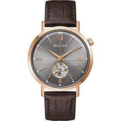 Bulova Montre analogique Automatique pour Homme avec Bracelet en Cuir , Or Rose, Moderne - Publicité Bulova Montre analogique Automatique pour Homme avec Bracelet en Cuir , Or Rose, Moderne - Publicité
