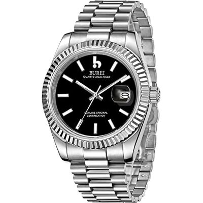 BUREI Men Montre analogique à Quartz avec Cadran Blanc et Date, boîtier en Acier Inoxydable et Bande en Verre Saphir - Publicité BUREI Men Montre analogique à Quartz avec Cadran Blanc et Date, boîtier en Acier Inoxydable et Bande en Verre Saphir - Publicité