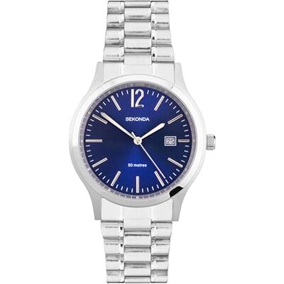 Sekonda Men's Quartz Watch with Blue Dial Analogue Display and Silver Stainless Steel Bracelet - Publicité Sekonda Men's Quartz Watch with Blue Dial Analogue Display and Silver Stainless Steel Bracelet - Publicité