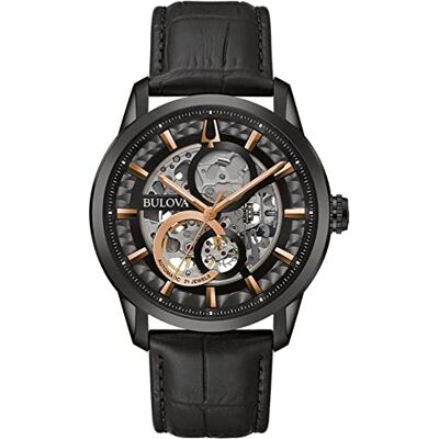 Bulova Montre analogique Automatique pour Homme avec Bracelet en Cuir , Noir, Moderne - Publicité Bulova Montre analogique Automatique pour Homme avec Bracelet en Cuir , Noir, Moderne - Publicité