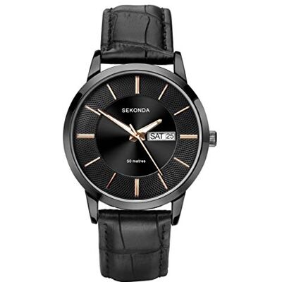 Sekonda Montre à quartz pour homme avec cadran gris foncé, affichage analogique et bracelet en cuir noir - Publicité Sekonda Montre à quartz pour homme avec cadran gris foncé, affichage analogique et bracelet en cuir noir - Publicité