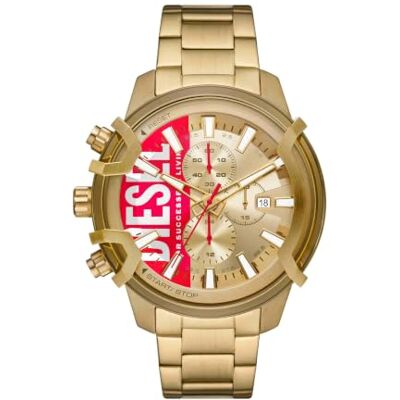 Diesel Montre pour homme Griffed, mouvement chronographe, boîtier en acier inoxydable doré de 48 mm avec bracelet en acier inoxydable, - Publicité Diesel Montre pour homme Griffed, mouvement chronographe, boîtier en acier inoxydable doré de 48 mm avec bracelet en acier inoxydable, - Publicité