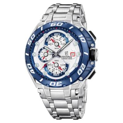 Festina Montre Homme Analogique Bracelet Acier Argenté Chrono Bike Mouvement à Quartz, Calendrier, Verre Minéral Renforcé, Étanche 20 ATM, Bracelet Acier Inoxydable, Chrono Bike, - Publicité Festina Montre Homme Analogique Bracelet Acier Argenté Chrono Bike Mouvement à Quartz, Calendrier, Verre Minéral Renforcé, Étanche 20 ATM, Bracelet Acier Inoxydable, Chrono Bike, - Publicité