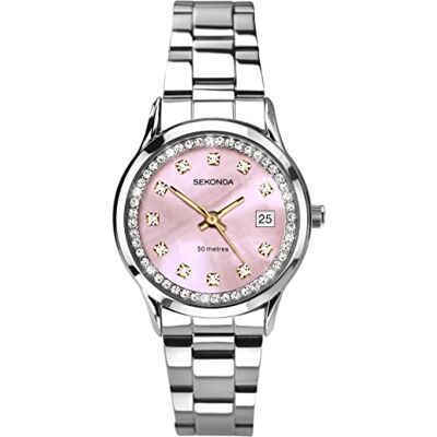Sekonda Catherine Montre analogique pour Femme Cadran 27 mm, Rose, Bracelet Étanche jusqu'à 50 mètres, verre minéral, fermoir déployant, cadran en nacre, affichage de la date, boîtier plaqué ionique - Publicité Sekonda Catherine Montre analogique pour Femme Cadran 27 mm, Rose, Bracelet Étanche jusqu'à 50 mètres, verre minéral, fermoir déployant, cadran en nacre, affichage de la date, boîtier plaqué ionique - Publicité