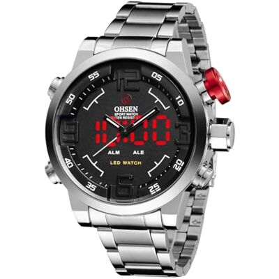 Alienwork DualTime Montre Analogique-LED Homme Femme Argent Bracelet en Métal Acier Calendrier Date-Mois-Année Noir Multifonction Fuseaux Horaires Multiples - Publicité Alienwork DualTime Montre Analogique-LED Homme Femme Argent Bracelet en Métal Acier Calendrier Date-Mois-Année Noir Multifonction Fuseaux Horaires Multiples - Publicité