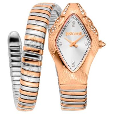 Just Cavalli Montre pour femme, boîtier couleur or rose, cadran argenté, bracelet en métal bicolore argenté et or rose, 2 aiguilles, 3 ATM - Publicité Just Cavalli Montre pour femme, boîtier couleur or rose, cadran argenté, bracelet en métal bicolore argenté et or rose, 2 aiguilles, 3 ATM - Publicité