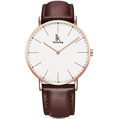 Alienwork IK Montre Hommes Femmes Or Rose Doree Bracelet en Cuir Brun Blanc Ultra-Mince - Publicité Alienwork IK Montre Hommes Femmes Or Rose Doree Bracelet en Cuir Brun Blanc Ultra-Mince - Publicité