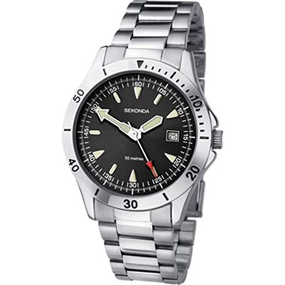 Sekonda Montre à quartz analogique pour homme avec cadran noir et bracelet en acier inoxydable argenté - Publicité Sekonda Montre à quartz analogique pour homme avec cadran noir et bracelet en acier inoxydable argenté - Publicité
