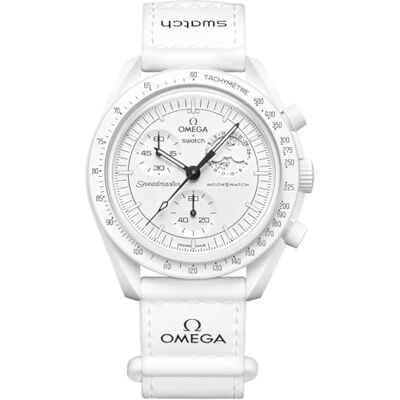Swatch Montre-bracelet Moonswatch Omega x Mission to the Moonphase Snoopy, Blanc, bracelet - Publicité Swatch Montre-bracelet Moonswatch Omega x Mission to the Moonphase Snoopy, Blanc, bracelet - Publicité