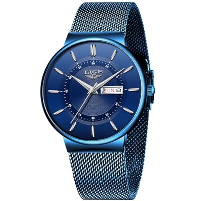 LIGE Montre Homme Etanche Vintage Montres pour Hommes Chrono Quartz Affaires avec Affichage de la Date Boîtier Fin Bracelet Acier Inoxydable Mince et Minimaliste Waterproof Mens Watches,Full Blue - Publicité LIGE Montre Homme Etanche Vintage Montres pour Hommes Chrono Quartz Affaires avec Affichage de la Date Boîtier Fin Bracelet Acier Inoxydable Mince et Minimaliste Waterproof Mens Watches,Full Blue - Publicité
