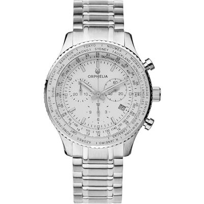 Montre homme ORPHELIA Quartz- Affichage Chronographe bracelet Acier Inoxydable Argent et Cadran Blanc - Publicité Montre homme ORPHELIA Quartz- Affichage Chronographe bracelet Acier Inoxydable Argent et Cadran Blanc - Publicité
