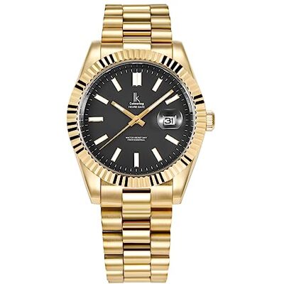 Alienwork Montre Hommes Femmes Or Doree Bracelet en Métal Acier Calendrier Date Noir Classique élégant - Publicité Alienwork Montre Hommes Femmes Or Doree Bracelet en Métal Acier Calendrier Date Noir Classique élégant - Publicité