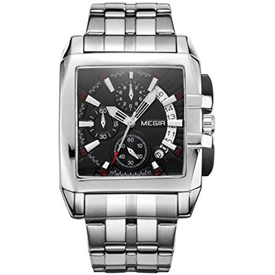 MEGIR Montre Rectangulaire Homme Mode Acier Inoxydable Imperméable Quartz Analogique Chronographe Montre d'affaires pour Homme - Publicité MEGIR Montre Rectangulaire Homme Mode Acier Inoxydable Imperméable Quartz Analogique Chronographe Montre d'affaires pour Homme - Publicité