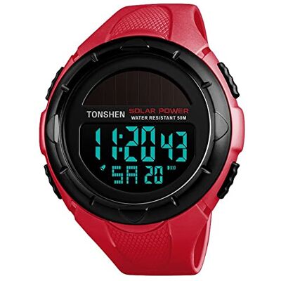 TONSHEN Homme et Femme Outdoor Militaire 50M Etanche Montre Solaire Plastique Caisse et Caoutchouc Ruban LED Digitale Sport Montres Bracelet Chronomètre Alarme Date (Rouge) - Publicité TONSHEN Homme et Femme Outdoor Militaire 50M Etanche Montre Solaire Plastique Caisse et Caoutchouc Ruban LED Digitale Sport Montres Bracelet Chronomètre Alarme Date (Rouge) - Publicité
