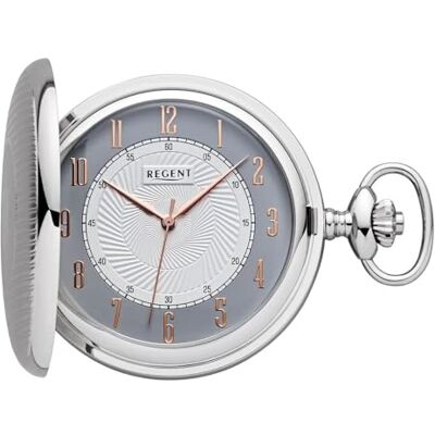 REGENT Savonnette Montre de poche pour homme avec couvercle à rabat chromé 50 mm à quartz blanc et cadran gris chiffres arabes - Publicité REGENT Savonnette Montre de poche pour homme avec couvercle à rabat chromé 50 mm à quartz blanc et cadran gris chiffres arabes - Publicité