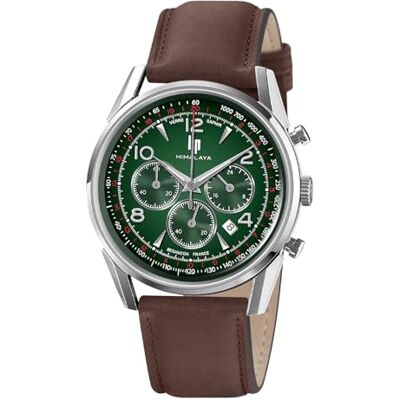 Lip Montre Himalaya 40 mm Chronographe Cuir Marron Cadran Vert - Publicité Lip Montre Himalaya 40 mm Chronographe Cuir Marron Cadran Vert - Publicité