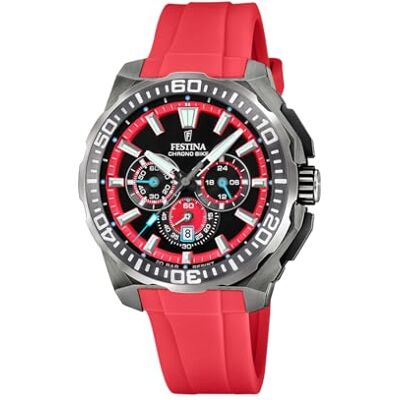Festina Montre Homme Analogique en Caoutchouc Rouge Mouvement à Quartz, Chronographe, Calendrier, Verre Minéral Haute Résistance - Publicité Festina Montre Homme Analogique en Caoutchouc Rouge Mouvement à Quartz, Chronographe, Calendrier, Verre Minéral Haute Résistance - Publicité