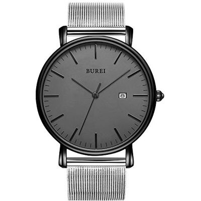BUREI Minimalist Montre Homme Classy Date Gents Montre avec Bande Simple Simple Grand Cadran en Acier Inoxydable, Gris, Bracelet - Publicité BUREI Minimalist Montre Homme Classy Date Gents Montre avec Bande Simple Simple Grand Cadran en Acier Inoxydable, Gris, Bracelet - Publicité