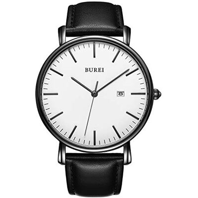 BUREI Ultra Mince Minimaliste Montre Homme Calendrier Chic fenêtre Moderne Simple Grand Cadran Bracelet en Cuir, Marron Argent Blanc, Sangle, Blanc, TFV8 - Publicité BUREI Ultra Mince Minimaliste Montre Homme Calendrier Chic fenêtre Moderne Simple Grand Cadran Bracelet en Cuir, Marron Argent Blanc, Sangle, Blanc, TFV8 - Publicité