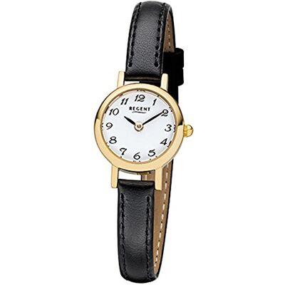 Regent Montre-bracelet élégante à quartz analogique pour femme Bracelet en cuir noir - Publicité Regent Montre-bracelet élégante à quartz analogique pour femme Bracelet en cuir noir - Publicité