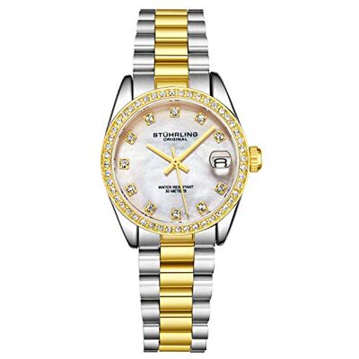 Stuhrling Montre Femme Original Bracelet Acier Inoxydable, Mouvement à Quartz, analogique, Cadran nacré avec Date Collection de Montres Femme élégantes et décontractées - Publicité Stuhrling Montre Femme Original Bracelet Acier Inoxydable, Mouvement à Quartz, analogique, Cadran nacré avec Date Collection de Montres Femme élégantes et décontractées - Publicité