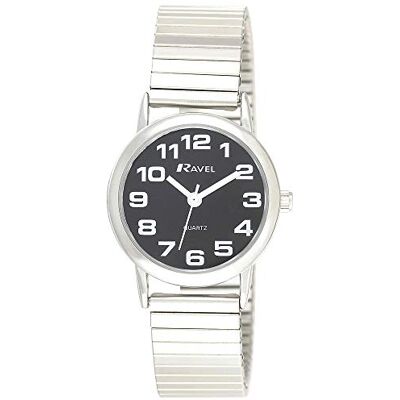 Ravel Montre Unisexe à Bracelet Extensible en Acier Inoxydable avec Grands Chiffres Quartz Analogique R0208 - Publicité Ravel Montre Unisexe à Bracelet Extensible en Acier Inoxydable avec Grands Chiffres Quartz Analogique R0208 - Publicité
