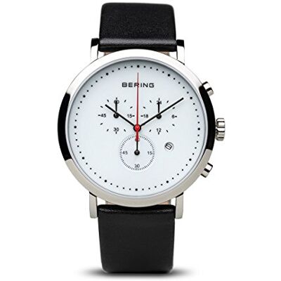 BERING Montre À Quartz Unisexe, 40 mm, Boîtier En Acier Inoxydable Argenté Et Cadran Blanc, Bracelet En Cuir De Veau, Verre Saphir, 5 ATM - Publicité BERING Montre À Quartz Unisexe, 40 mm, Boîtier En Acier Inoxydable Argenté Et Cadran Blanc, Bracelet En Cuir De Veau, Verre Saphir, 5 ATM - Publicité
