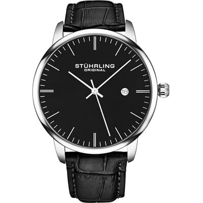 Stuhrling Montre Homme Original, Bracelet en Cuir de Veau Noir, Montre-Bracelet Classique, Cadran analogique Minimaliste avec Date - Publicité Stuhrling Montre Homme Original, Bracelet en Cuir de Veau Noir, Montre-Bracelet Classique, Cadran analogique Minimaliste avec Date - Publicité