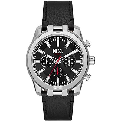 Diesel Montre pour homme, mouvement chronographe à quartz, boîtier en acier inoxydable noir de 43 mm avec bracelet en cuir ProPlanet, - Publicité Diesel Montre pour homme, mouvement chronographe à quartz, boîtier en acier inoxydable noir de 43 mm avec bracelet en cuir ProPlanet, - Publicité