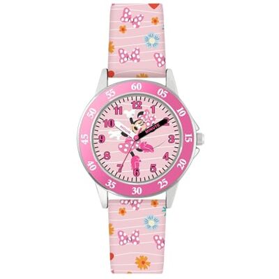 Disney Montre pour apprendre l'heure avec bracelet rose imprimé - Publicité Disney Montre pour apprendre l'heure avec bracelet rose imprimé - Publicité