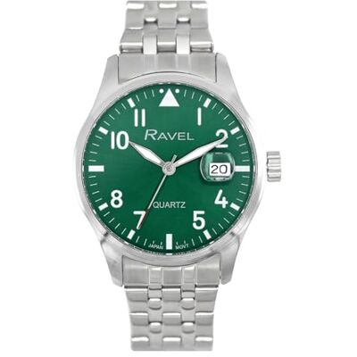 Ravel Plus Montre Hommes 40 mm Ronde à Calendrier 3ATM avec Lentille en Saphir et Cadran Soleillé Quartz Analogique Japonais RPD-01-04 - Publicité Ravel Plus Montre Hommes 40 mm Ronde à Calendrier 3ATM avec Lentille en Saphir et Cadran Soleillé Quartz Analogique Japonais RPD-01-04 - Publicité