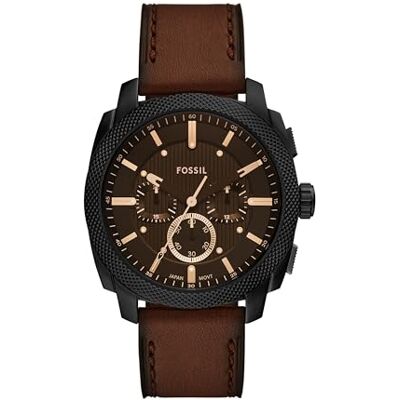 Fossil Montre chronographe pour Homme en Acier Inoxydable, Cuir Marron/Noir, 44 mm, chronographe Machine - Publicité Fossil Montre chronographe pour Homme en Acier Inoxydable, Cuir Marron/Noir, 44 mm, chronographe Machine - Publicité