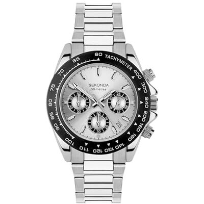Sekonda Classic Circuit Montre chronographe pour homme avec affichage analogique de la date et bracelet en acier inoxydable 43 mm - Publicité Sekonda Classic Circuit Montre chronographe pour homme avec affichage analogique de la date et bracelet en acier inoxydable 43 mm - Publicité