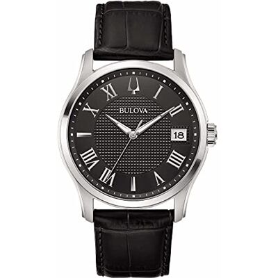 Bulova Montre analogique à Quartz pour Homme avec Bracelet en Cuir , Noir, Sangles - Publicité Bulova Montre analogique à Quartz pour Homme avec Bracelet en Cuir , Noir, Sangles - Publicité