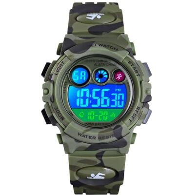 Alienwork Seven-Color LED Montre Enfants Digital Garçon Fille Camouflage Verte Bracelet Calendrier Date-Mois Armée Verte Chronographe Sport Multifonction - Publicité Alienwork Seven-Color LED Montre Enfants Digital Garçon Fille Camouflage Verte Bracelet Calendrier Date-Mois Armée Verte Chronographe Sport Multifonction - Publicité