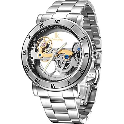 Alienwork IK Montre Automatique Homme Femme Argent Bracelet en Métal Acier Squelette Fond de Verre - Publicité Alienwork IK Montre Automatique Homme Femme Argent Bracelet en Métal Acier Squelette Fond de Verre - Publicité