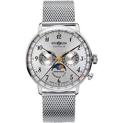 Zeppelin lz29 Hindenburg moonphase Montre Homme Analogique Quartz avec Bracelet Acier Inoxydable 7036M- - Publicité Zeppelin lz29 Hindenburg moonphase Montre Homme Analogique Quartz avec Bracelet Acier Inoxydable 7036M- - Publicité