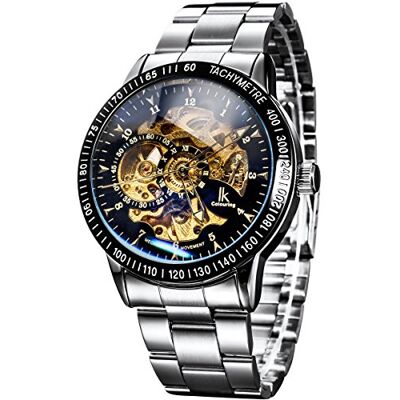 Alienwork IK Montre Automatique Homme Femme Argent Bracelet en Métal Acier Noir Squelette Fond de Verre - Publicité Alienwork IK Montre Automatique Homme Femme Argent Bracelet en Métal Acier Noir Squelette Fond de Verre - Publicité