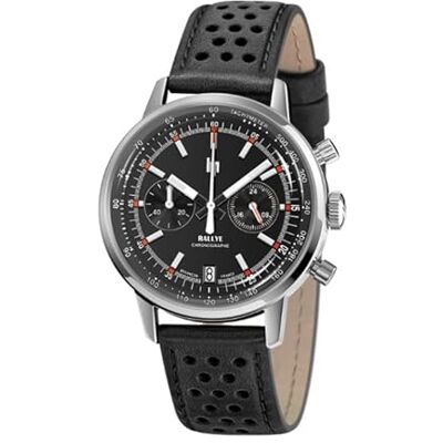Lip Montre Rallye 39 mm Chronographe Cadran Noir - Publicité Lip Montre Rallye 39 mm Chronographe Cadran Noir - Publicité