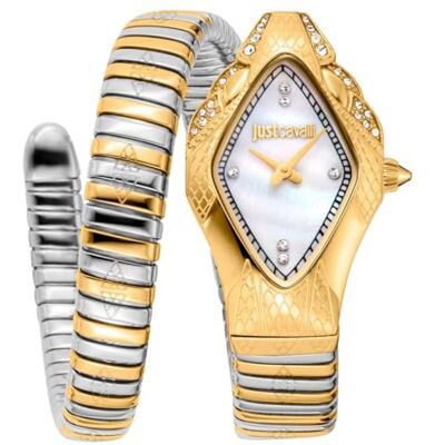 Just Cavalli Montre pour femme, boîtier couleur or rose, cadran argenté, bracelet en métal bicolore argenté et or rose, 2 aiguilles, 3 ATM - Publicité Just Cavalli Montre pour femme, boîtier couleur or rose, cadran argenté, bracelet en métal bicolore argenté et or rose, 2 aiguilles, 3 ATM - Publicité