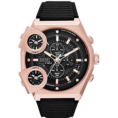 Diesel Montre pour homme Sideshow, mouvement à quartz à deux aiguilles, boîtier en acier inoxydable noir de 51 mm avec bracelet en cuir ProPlanet, - Publicité Diesel Montre pour homme Sideshow, mouvement à quartz à deux aiguilles, boîtier en acier inoxydable noir de 51 mm avec bracelet en cuir ProPlanet, - Publicité