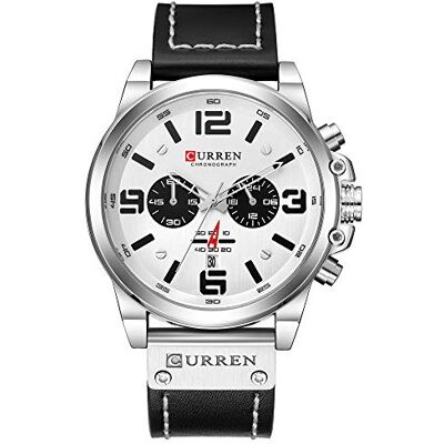 CURREN Reloj Hombre Montre chronographe de sport pour homme avec date, argenté/blanc, Sangle - Publicité CURREN Reloj Hombre Montre chronographe de sport pour homme avec date, argenté/blanc, Sangle - Publicité