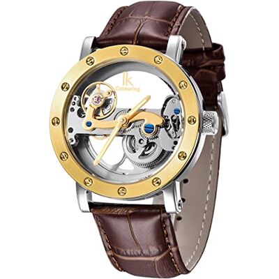 Alienwork IK Montre Automatique Homme Femme Argent Bracelet en Cuir Brun Squelette Fond de Verre - Publicité Alienwork IK Montre Automatique Homme Femme Argent Bracelet en Cuir Brun Squelette Fond de Verre - Publicité