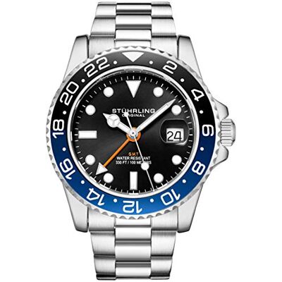 Stuhrling Original Bracelet en Acier Inoxydable pour Homme, Montre GMT, Double Fuseau horaire Date de réglage Rapide avec Couronne vissée, résistant à l'eau jusqu'à 10 ATM - Publicité Stuhrling Original Bracelet en Acier Inoxydable pour Homme, Montre GMT, Double Fuseau horaire Date de réglage Rapide avec Couronne vissée, résistant à l'eau jusqu'à 10 ATM - Publicité