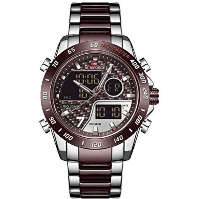 NAVIFORCE Montre à quartz analogique et numérique multifonction pour homme avec chronographe, double fuseau horaire, fonction snooze SIG - Publicité NAVIFORCE Montre à quartz analogique et numérique multifonction pour homme avec chronographe, double fuseau horaire, fonction snooze SIG - Publicité