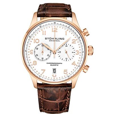 Stuhrling Original Montre Habillée avec chronographe à Quartz pour Homme Boîtier en Acier Inoxydable et Bracelet en Cuir Cadran analogique avec Date Collection GR1-Q - Publicité Stuhrling Original Montre Habillée avec chronographe à Quartz pour Homme Boîtier en Acier Inoxydable et Bracelet en Cuir Cadran analogique avec Date Collection GR1-Q - Publicité