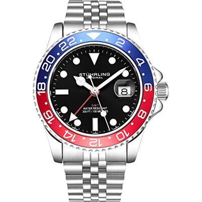 Stuhrling Original Montre pour Homme avec Bracelet jubilé en Acier Inoxydable GMT Double Fuseau horaire Date de réglage Rapide avec Couronne vissée résistante à l'eau jusqu'à 10ATM - Publicité Stuhrling Original Montre pour Homme avec Bracelet jubilé en Acier Inoxydable GMT Double Fuseau horaire Date de réglage Rapide avec Couronne vissée résistante à l'eau jusqu'à 10ATM - Publicité