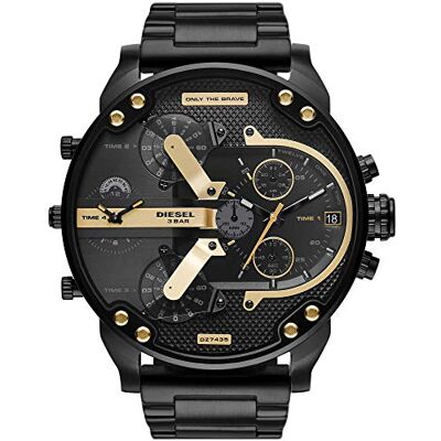 Diesel Montre pour Homme Mr. Daddy 2.0, mouvement chronographe, boîtier en acier inoxydable noir de 57 mm avec bracelet en acier inoxydable, - Publicité Diesel Montre pour Homme Mr. Daddy 2.0, mouvement chronographe, boîtier en acier inoxydable noir de 57 mm avec bracelet en acier inoxydable, - Publicité